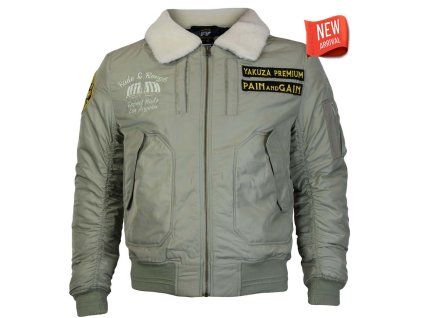 Limitovaná pánská bomber bunda Yakuza Premium 3965 ve světle olivové barvě s teddy límcem